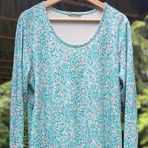 100% Cotton Teal Printed Midi Dress - US Women's XL
